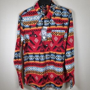 Cowboy Western Aztec Pearl Snap Thunderbird‎ Long Sleeve Shirt Platini/Size L